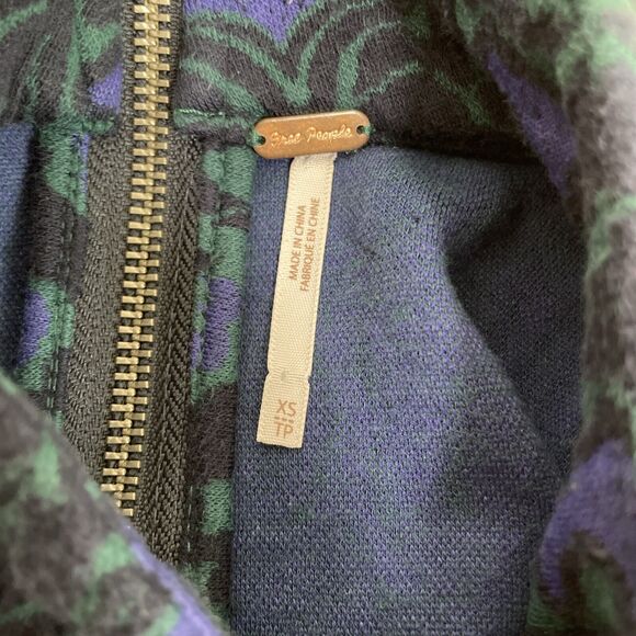 Free People Shift Dress Womens XS Blue Textured Print Amelia Knit Mock Neck Mini - Picture 3 of 13